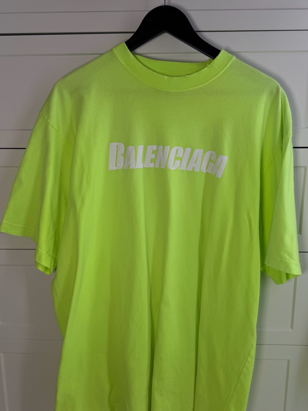 Authentic Balenciaga Neon Green Distressed Logo Oversized T-Shirt XS